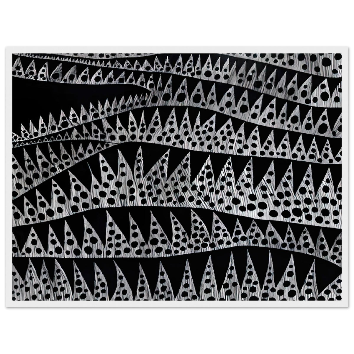 Yayoi Kusama framed print — Waves (TWXZO) approaches the motion of water as a patterned, repeating event, white frame, 45x60 cm / 18x24″