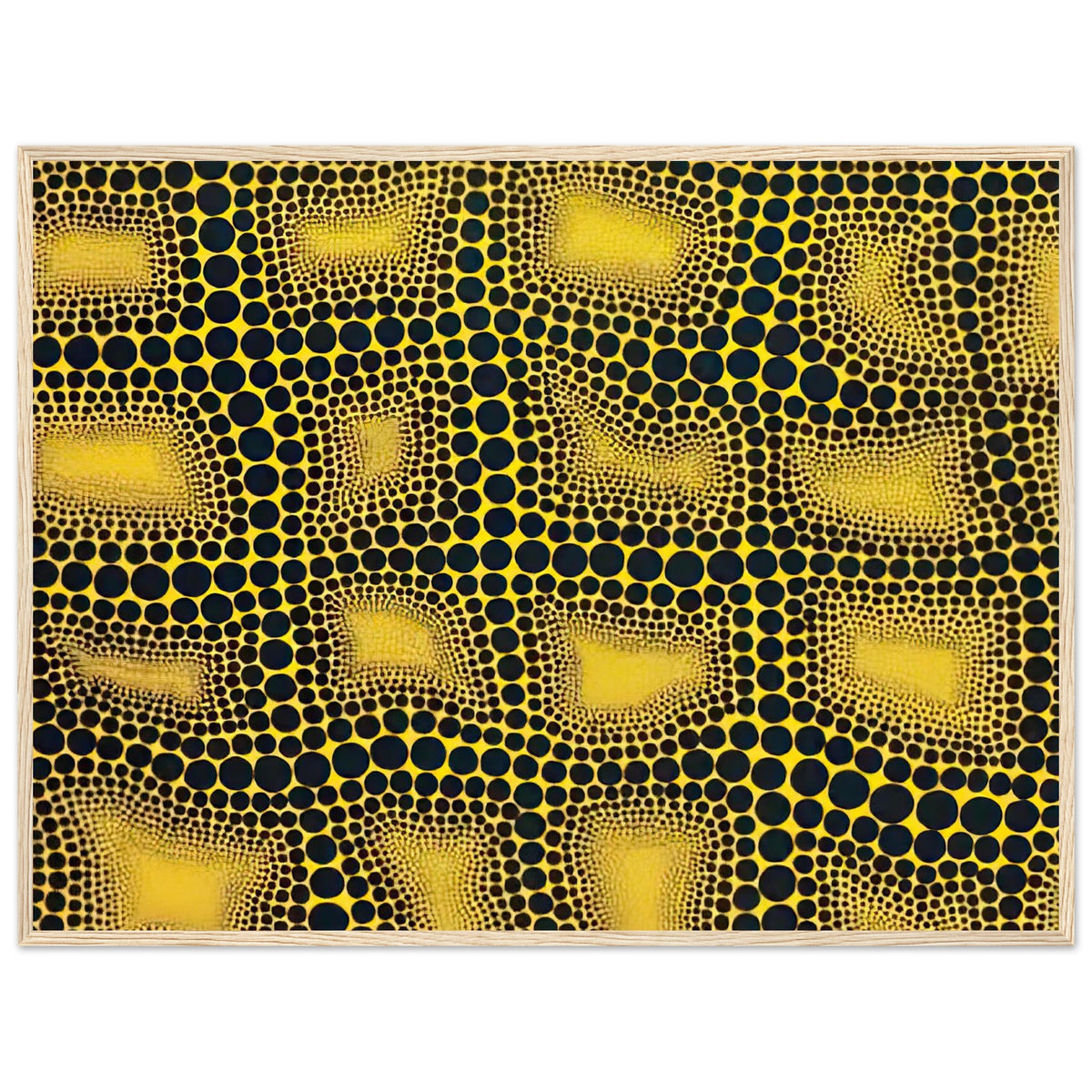 Yayoi Kusama framed print — Town introduces a built environment into Kusama’s range of natural and domestic subjects, wood frame, 60x80 cm / 24x32″