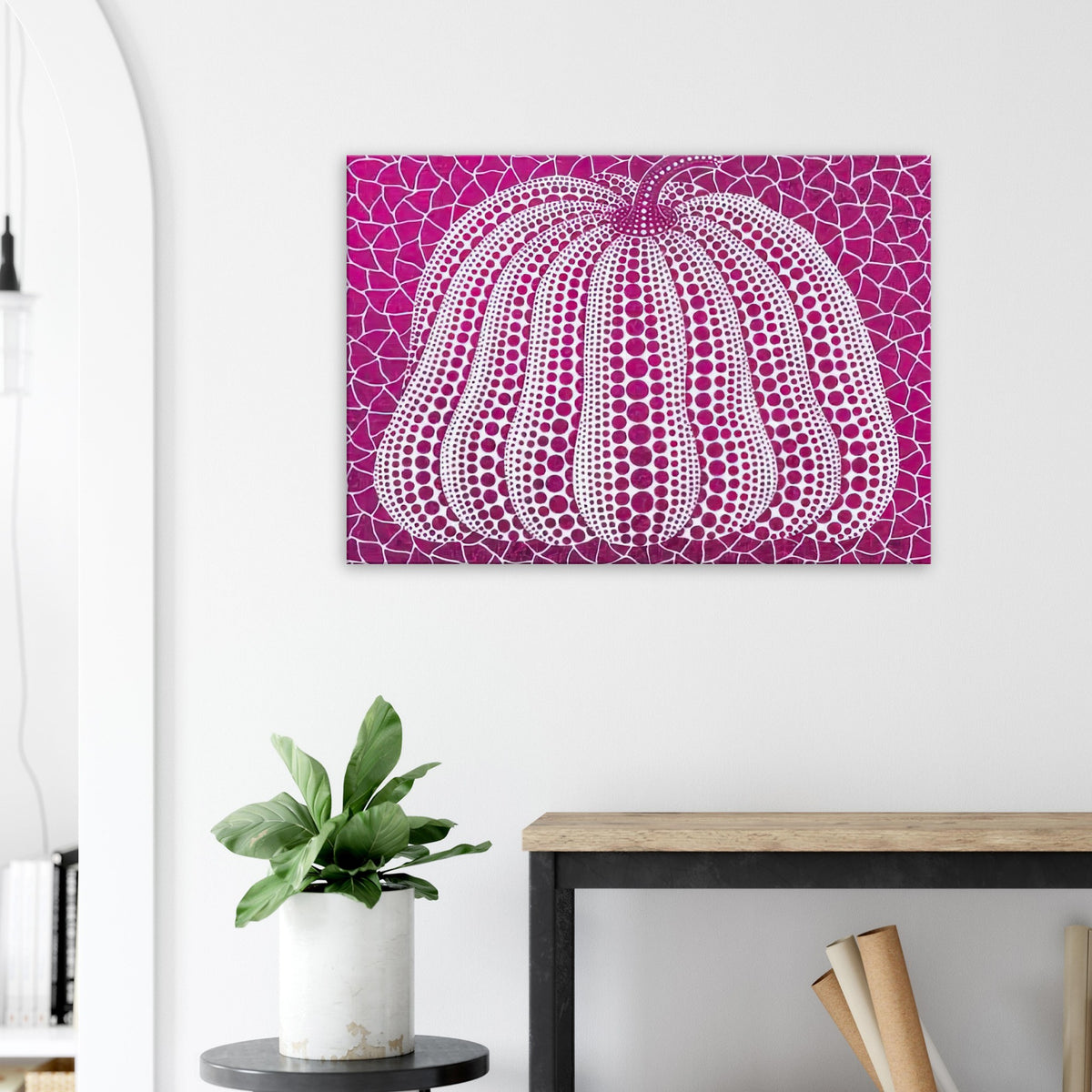 Yayoi Kusama canvas print — Pumpkin Purple presents Kusama’s familiar pumpkin through an explicitly purple variation