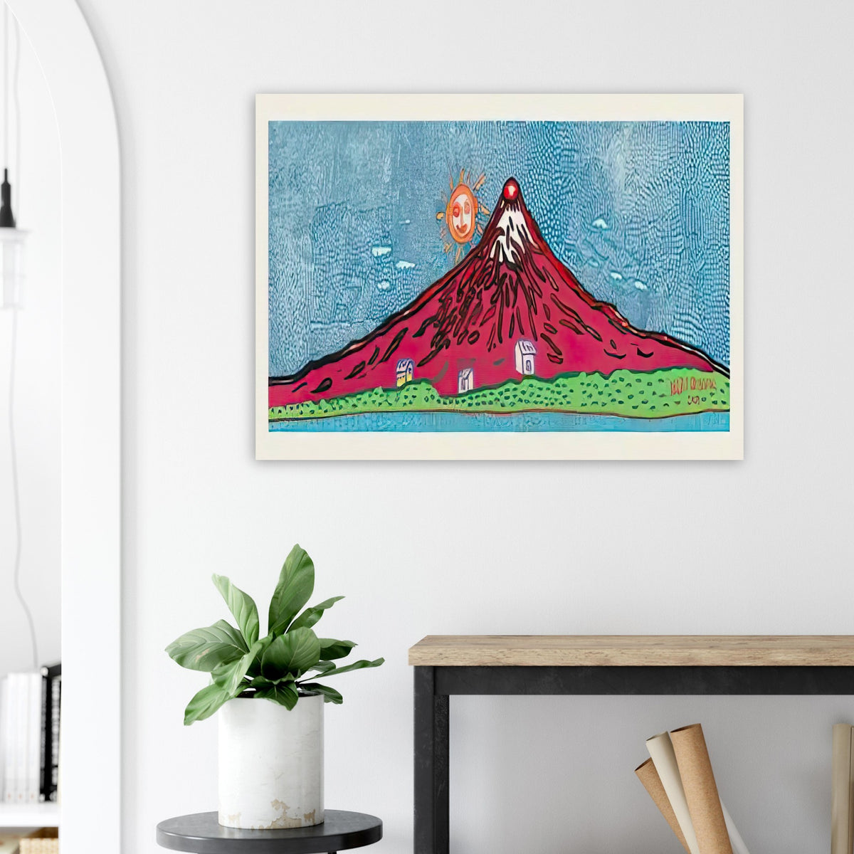 Yayoi Kusama poster — Mt. Fuji in Seven Colours: Mt. Fuji I Love is Kusama’s red interpretation of the celebrated Japanese mountain. The emphatic