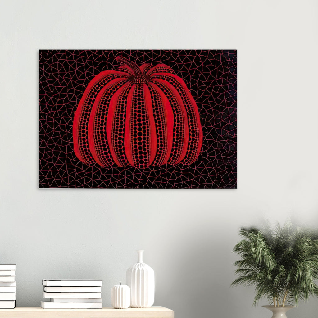 Yayoi Kusama canvas print — Pumpkin (RY) [Kusama 233] revisits Kusama’s best-known vegetable through the relationship between its distinctive form and repeating ornament