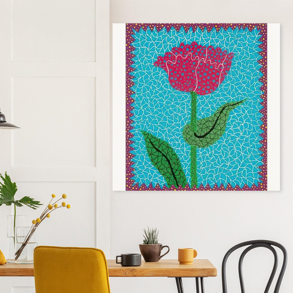 Yayoi Kusama poster — Tulipe II (Amour Pour Toujours) poster by Yayoi Kusama explores a stylized tulip from the Amour Pour Toujours print portfolio