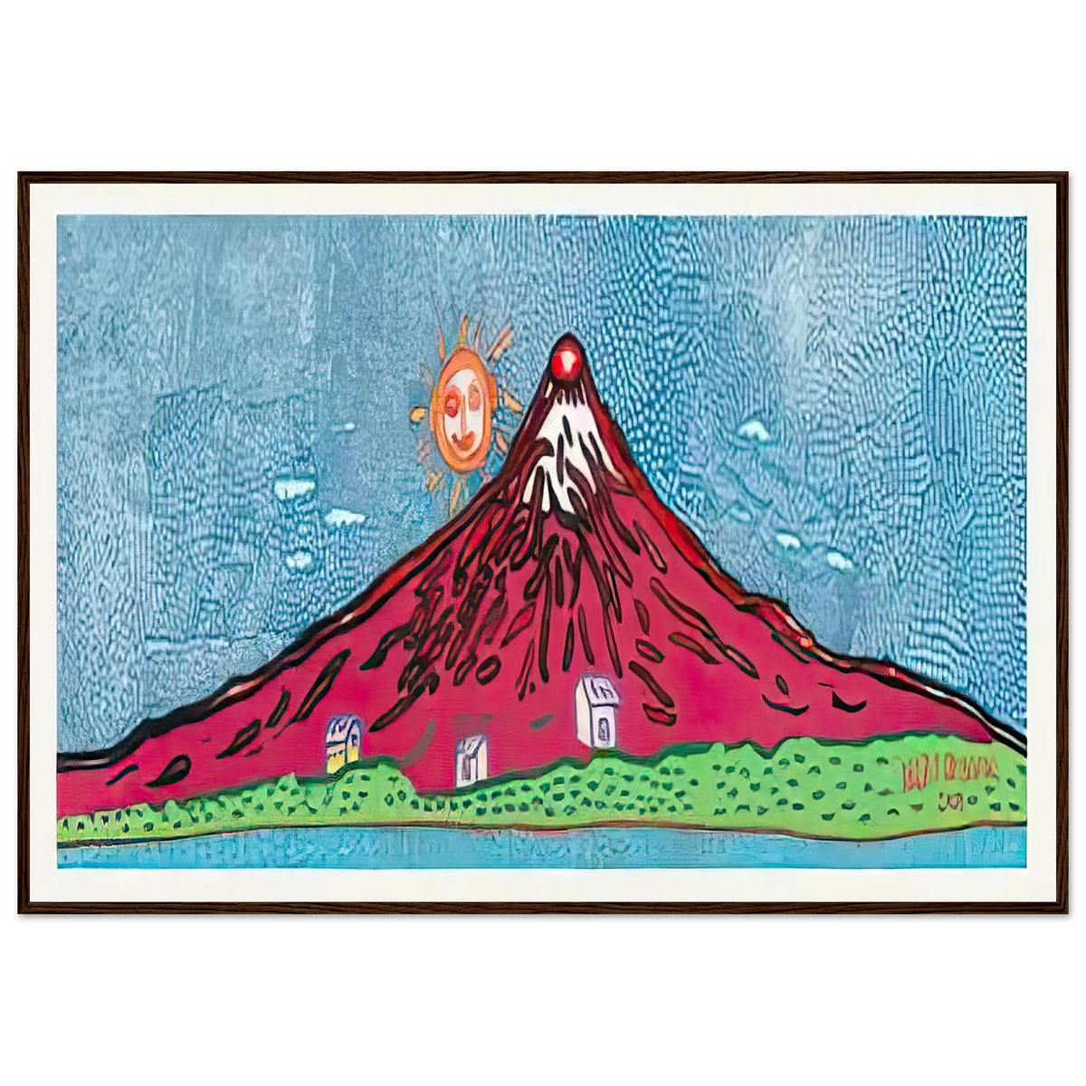 Yayoi Kusama framed print — Mt. Fuji in Seven Colours: Mt. Fuji I Love is Kusama’s red interpretation of the celebrated Japanese mountain. The, dark wood frame, 70x100 cm / 28x40″