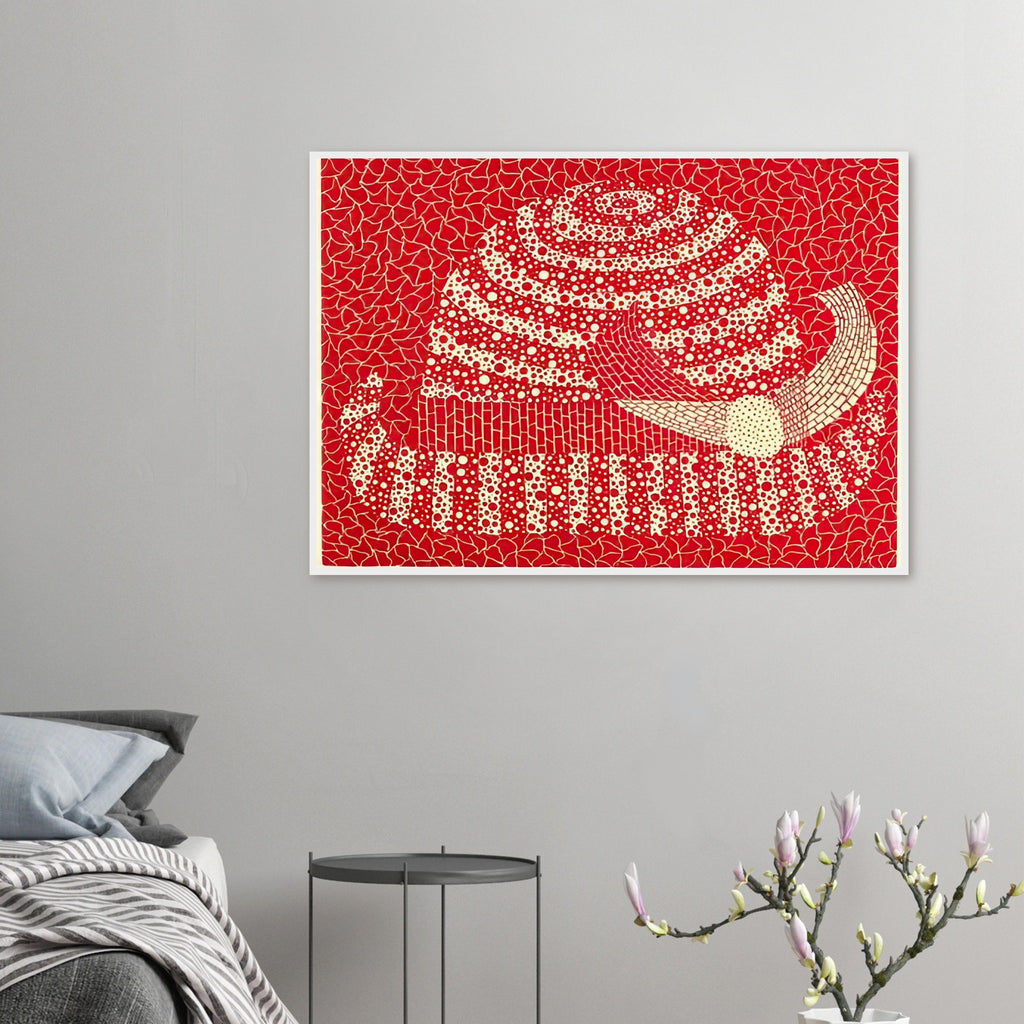 Yayoi Kusama framed print — Hat (Red) presents a familiar accessory as an exercise in changing color and graphic character