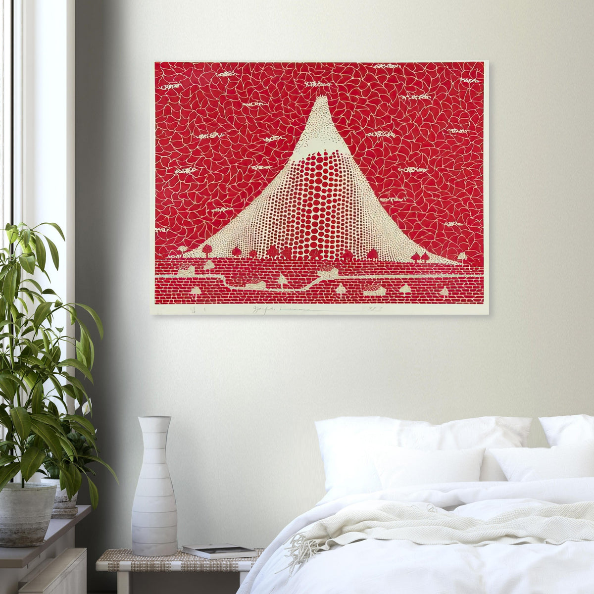 Yayoi Kusama poster — Mt. Fuji takes a single iconic mountain and turns it into a meditation on shape, place and