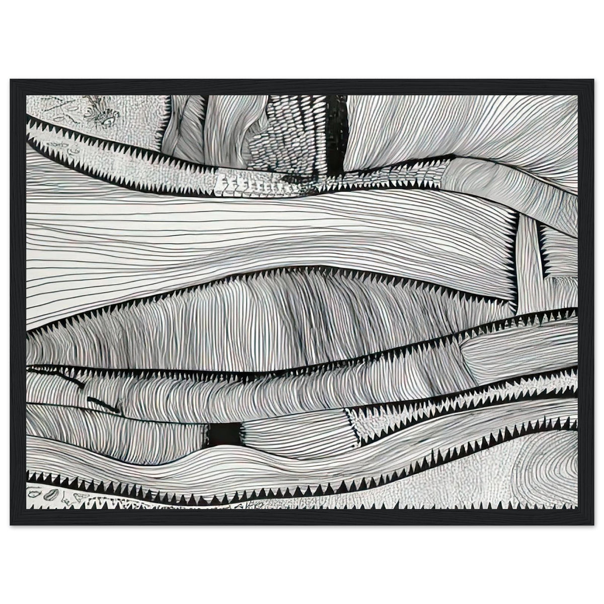 Yayoi Kusama framed print — Waves at Daybreak depicts the sea through the evocative meeting of moving water and the first light of morning, black frame, 30x40 cm / 12x16″