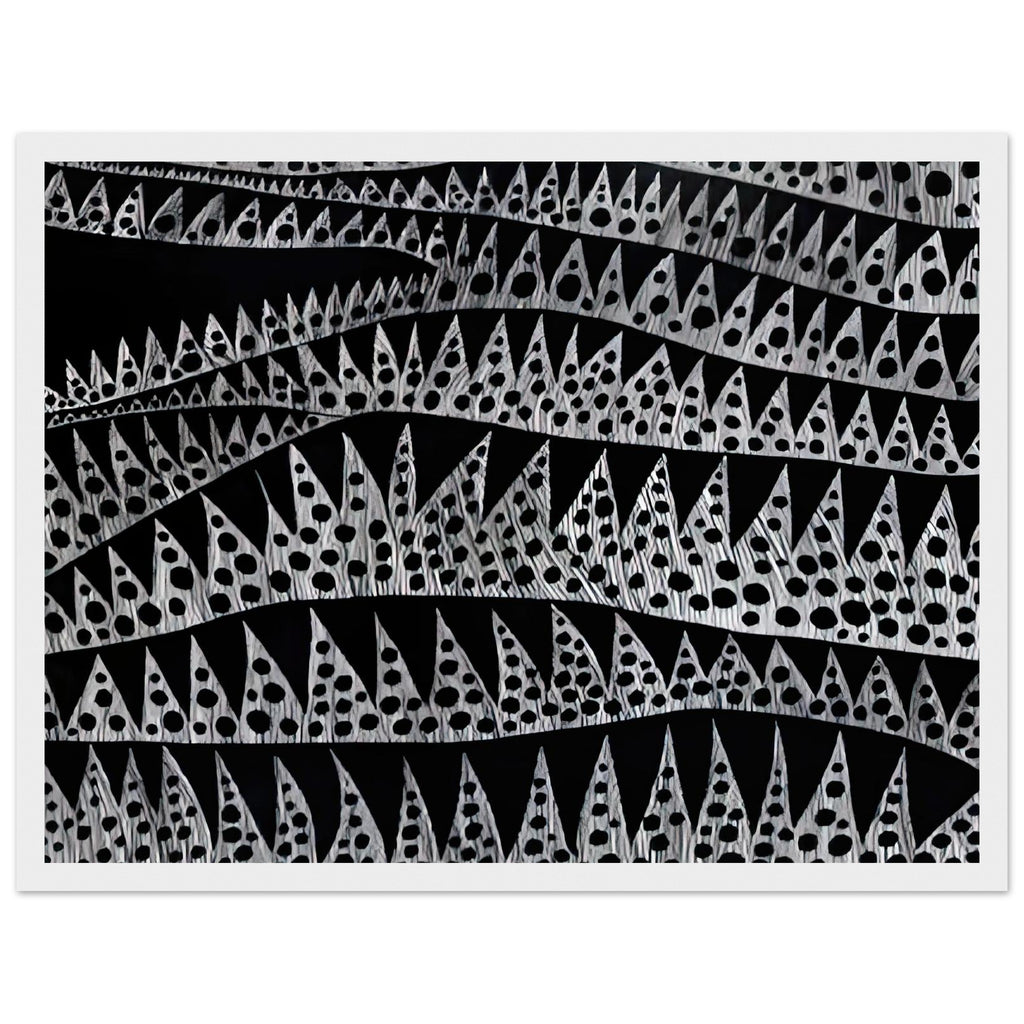 Yayoi Kusama framed print — Waves (TWXZO) approaches the motion of water as a patterned, repeating event, white frame, 30x40 cm / 12x16″