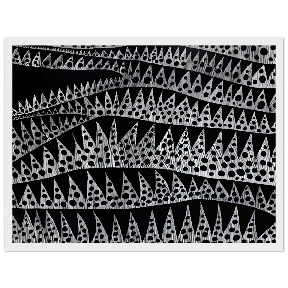 Yayoi Kusama framed print — Waves (TWXZO) approaches the motion of water as a patterned, repeating event, white frame, 30x40 cm / 12x16″
