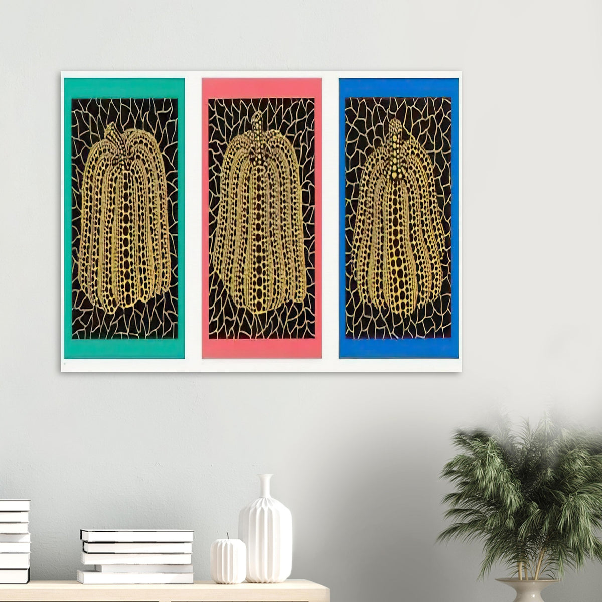 Yayoi Kusama poster — Pumpkins [Kusama 146] shifts the emphasis from a single gourd to a plural subject
