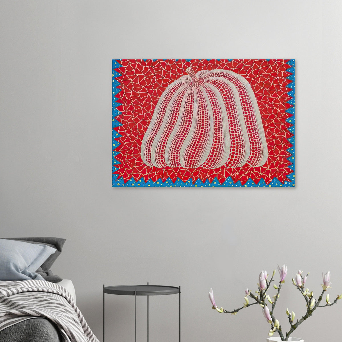 Yayoi Kusama canvas print — Citrouille II from Amour pour Toujours gives Kusama’s beloved pumpkin a celebratory role within a portfolio devoted to love