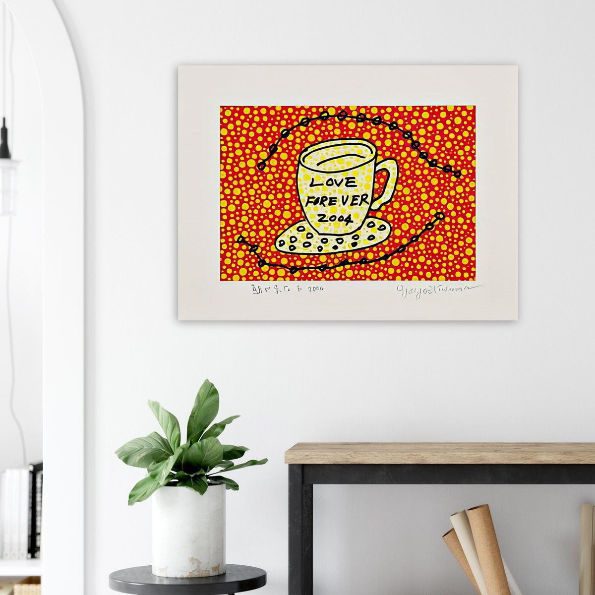 Yayoi Kusama poster — Morning Is Here (E) joins a series of compact 2004 prints in which the beginning of the day becomes a subject for personal symbols and tightly controlled graphic