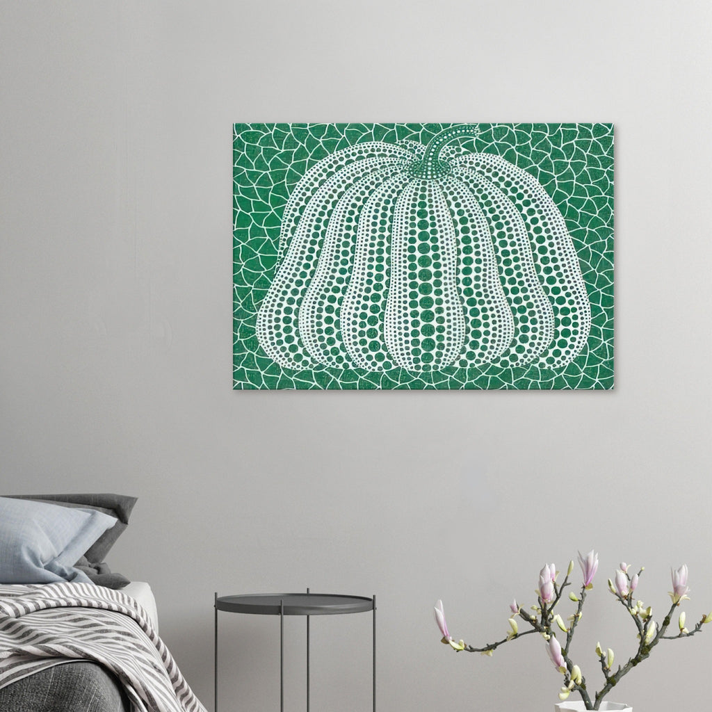 Yayoi Kusama canvas print — Pumpkin Green presents Kusama’s familiar pumpkin through an explicitly green variation