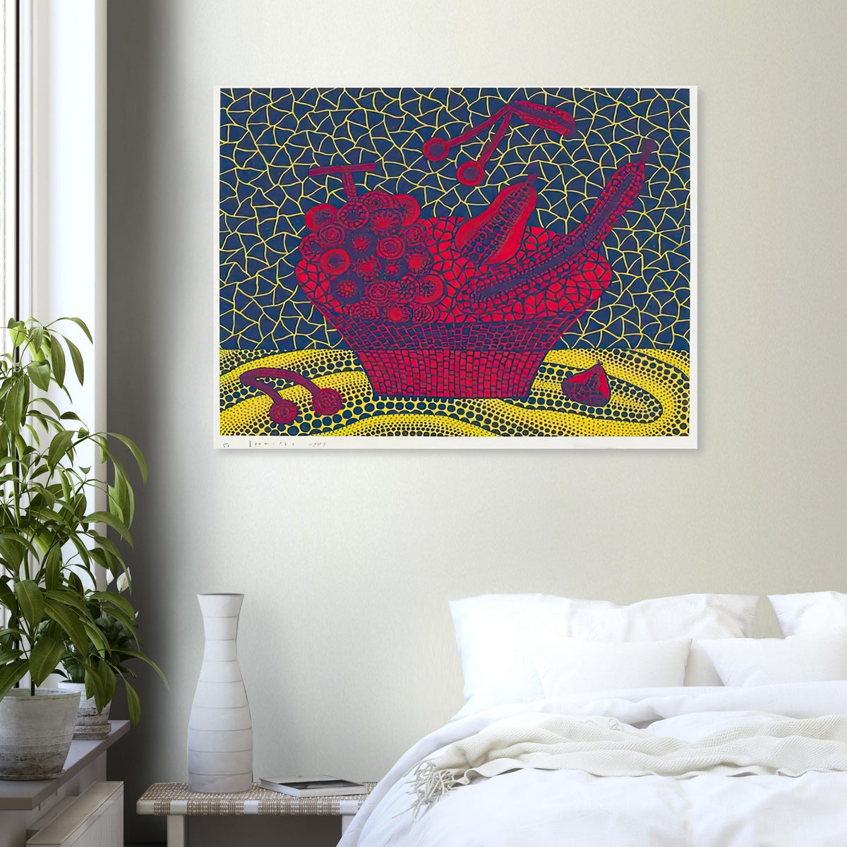 Yayoi Kusama poster — Fruit Basket (5) by Yayoi Kusama explores one of the artist’s recurring subjects: the abundance of ordinary fruit