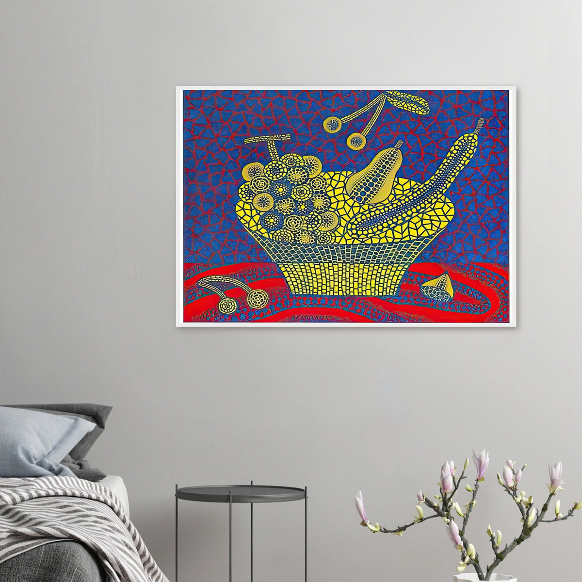 Yayoi Kusama framed print — Fruit Basket (1) by Yayoi Kusama explores one of the artist’s recurring subjects: the abundance of ordinary fruit