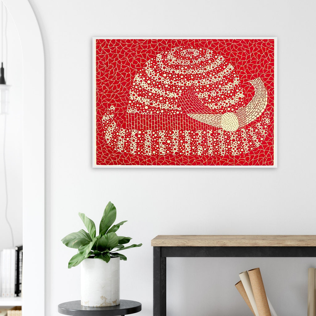 Yayoi Kusama framed print — Hat (Red) presents a familiar accessory as an exercise in changing color and graphic character