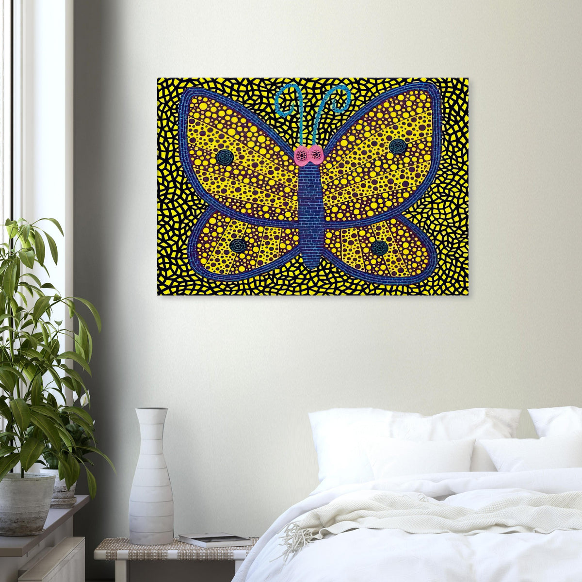 Yayoi Kusama canvas print — Papillon I from Amour pour Toujours explores the butterfly as a symbol of delicacy and transformation