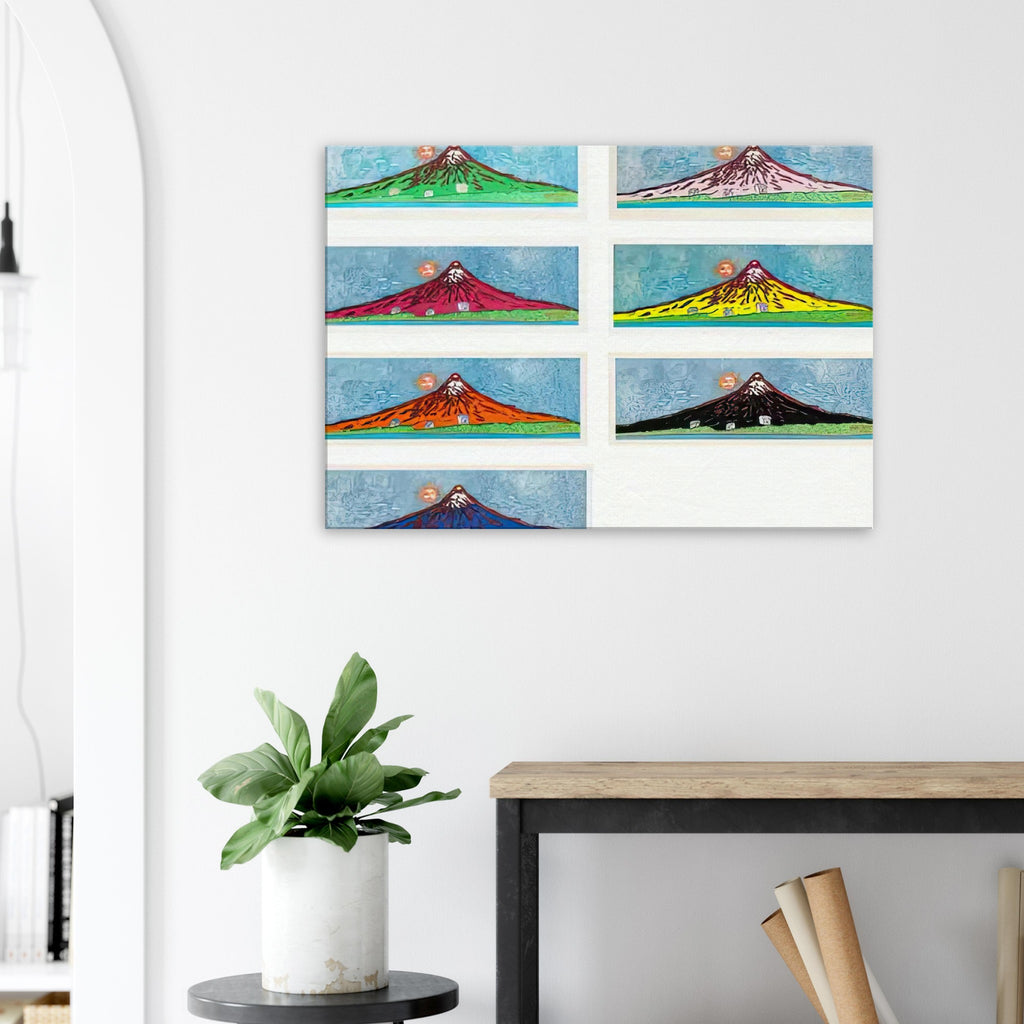 Yayoi Kusama canvas print — Mt. Fuji in Seven Colours (Complete Set) brings together seven distinct interpretations of Japan’s famous mountain. Rather than repeating a single landscape, Kusama