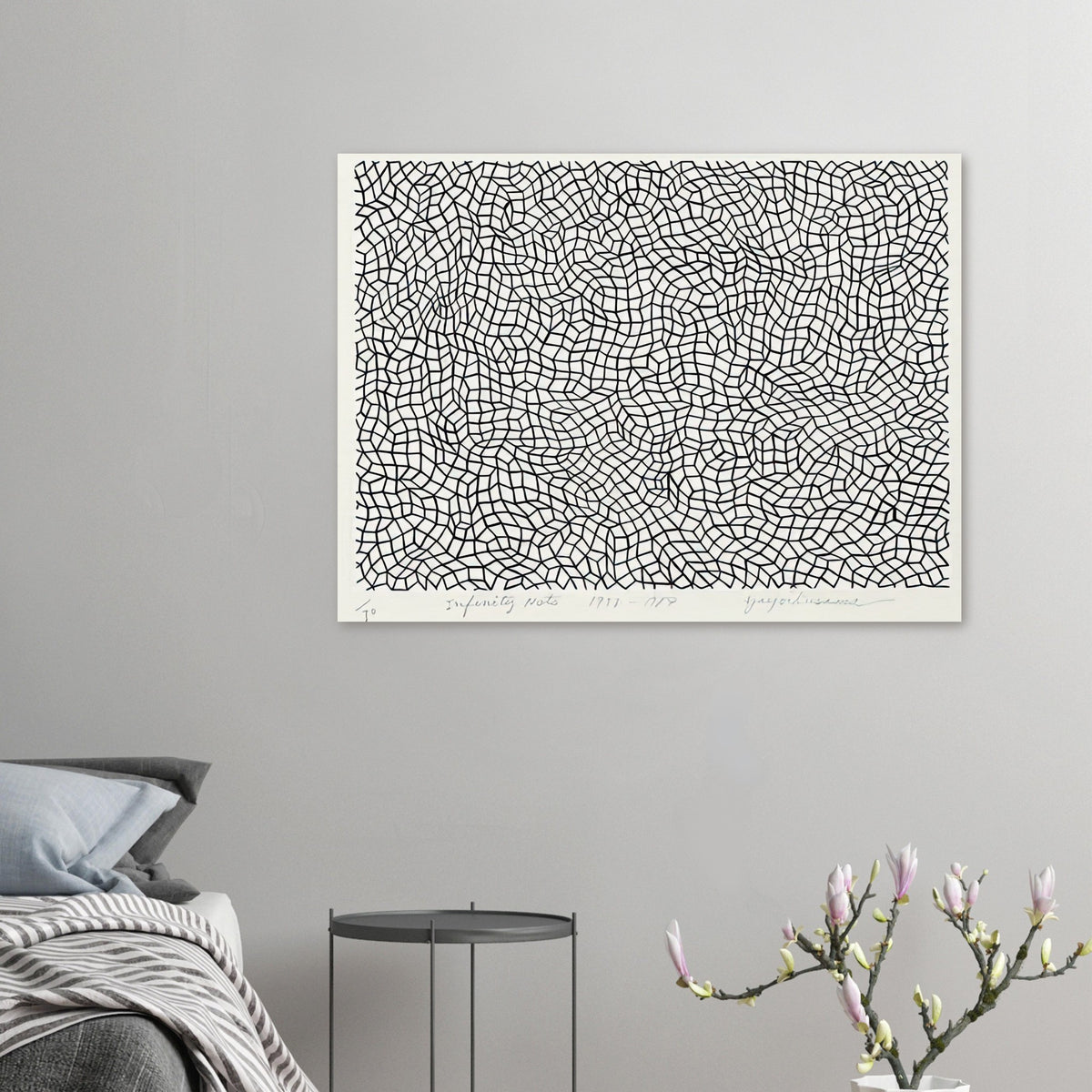 Yayoi Kusama poster — Infinity Nets [Kusama 48] explores Kusama’s Infinity Net as a field built from countless repeated marks