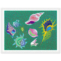 Yayoi Kusama framed print — Shells draws attention to small natural objects whose curved structures and repeating ridges are already pattern-like, white frame, 30x40 cm / 12x16″