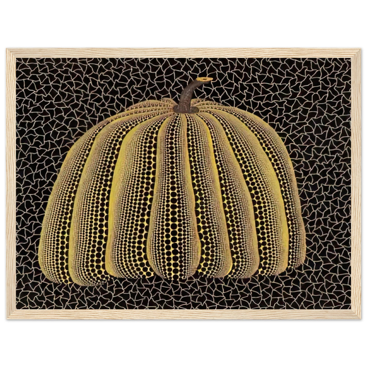 Yayoi Kusama framed print — Pumpkin (Yellow Y) [Kusama 148] presents Kusama’s familiar pumpkin through an explicitly yellow variation, wood frame, 30x40 cm / 12x16″