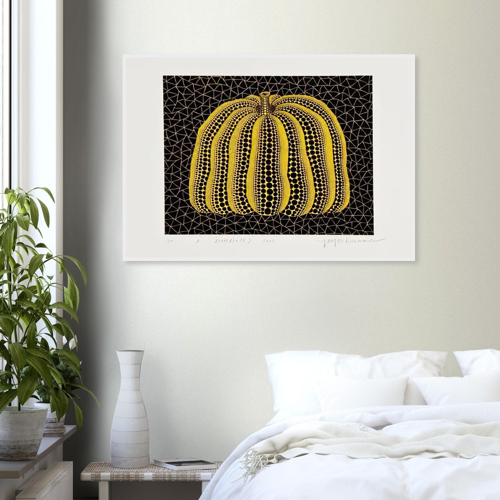 Yayoi Kusama framed print — Pumpkin (Y) is one precisely named variation on Yayoi Kusama’s iconic pumpkin theme