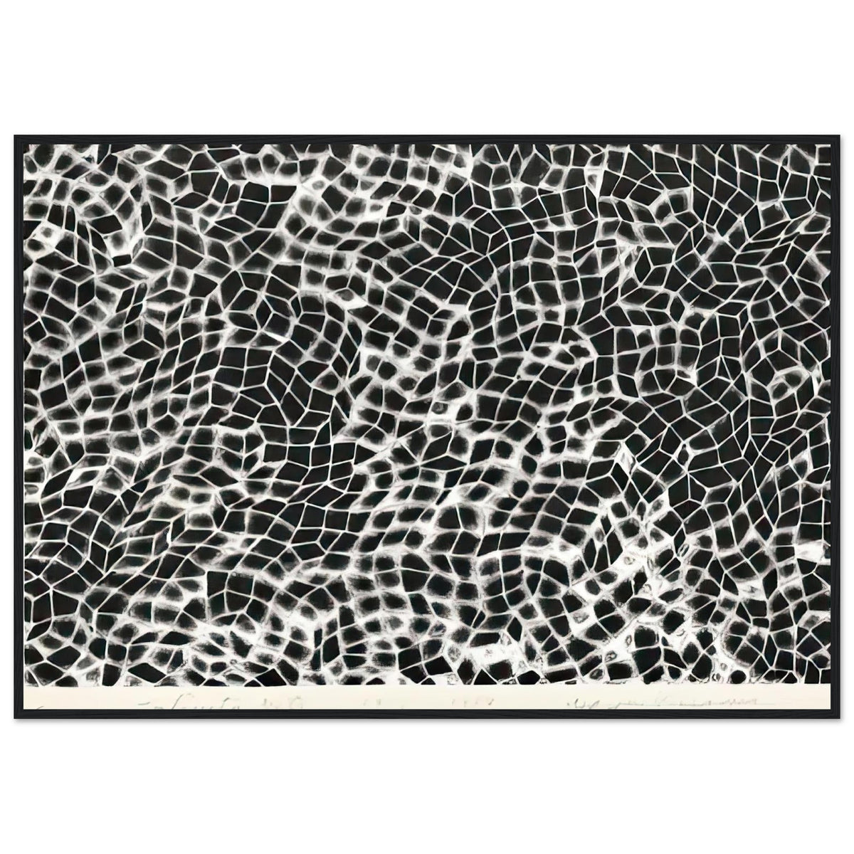 Yayoi Kusama framed print — Infinity Nets (Image 4) explores Kusama’s Infinity Net as a field built from countless repeated marks, black frame, 70x100 cm / 28x40″