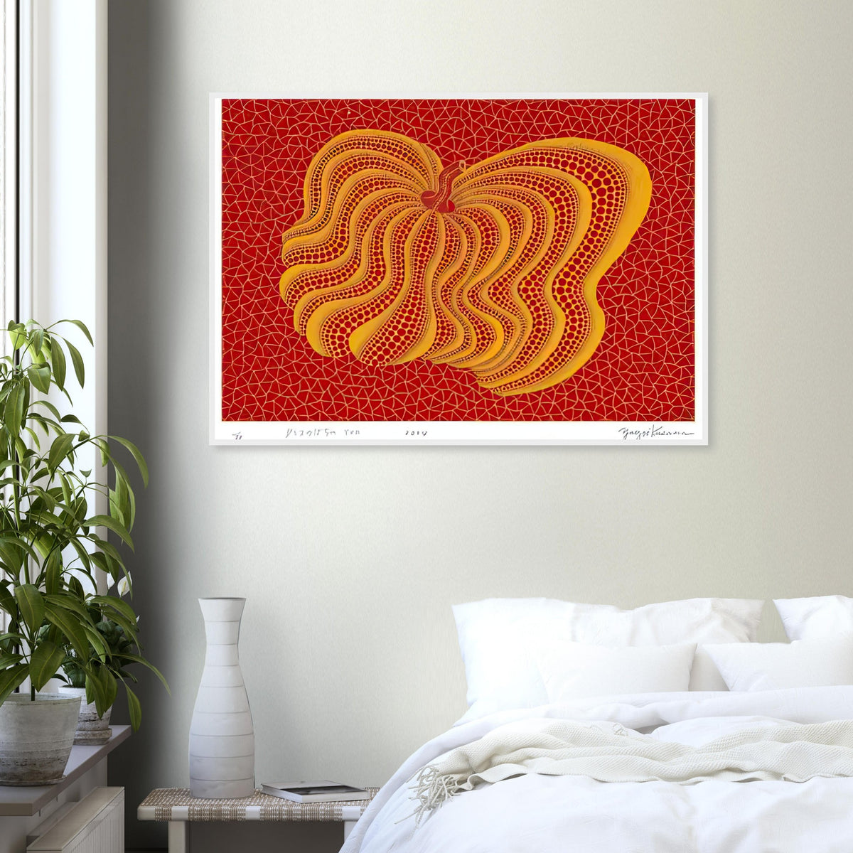 Yayoi Kusama framed print — Dancing Pumpkin (YOR) [Kusama 321] presents the gourd as a figure in motion