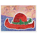 Yayoi Kusama poster — Hat Left Behind in the Field turns an unattended accessory into a scene with an implied human presence, 15x20 cm / 6x8″