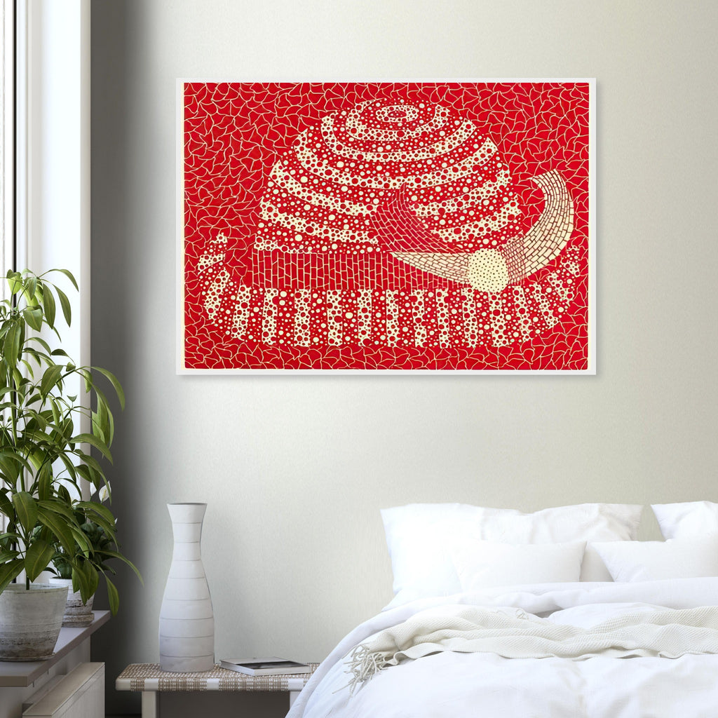 Yayoi Kusama framed print — Hat (Red) presents a familiar accessory as an exercise in changing color and graphic character