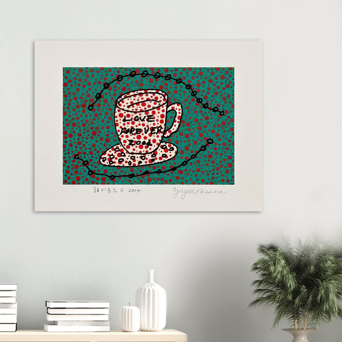 Yayoi Kusama poster — Morning Is Here (D) joins a series of compact 2004 prints in which the beginning of the day becomes a subject for personal symbols and tightly controlled graphic