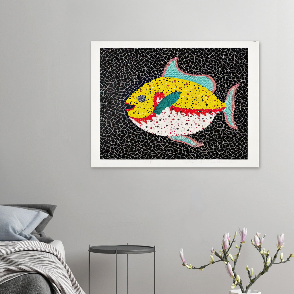 Yayoi Kusama poster — Fish gives the fish’s streamlined body and sense of underwater movement a graphic role