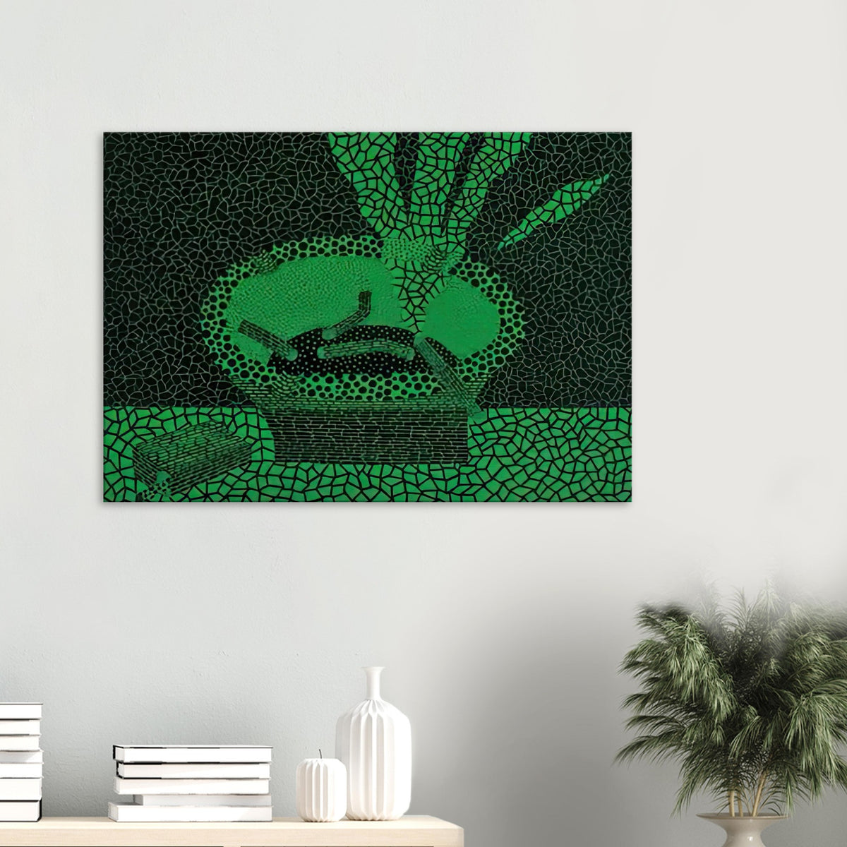 Yayoi Kusama canvas print — The familiar outline of an ashtray becomes unexpectedly compelling in this early Kusama still-life subject