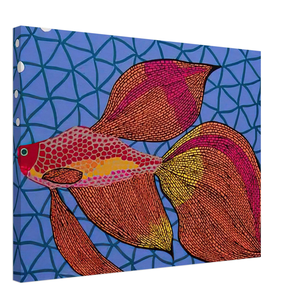Yayoi Kusama canvas print — Goldfish shifts Kusama’s attention from land-based motifs to an aquatic creature whose graceful outline invites a playful graphic treatment, 45x60 cm / 18x24″
