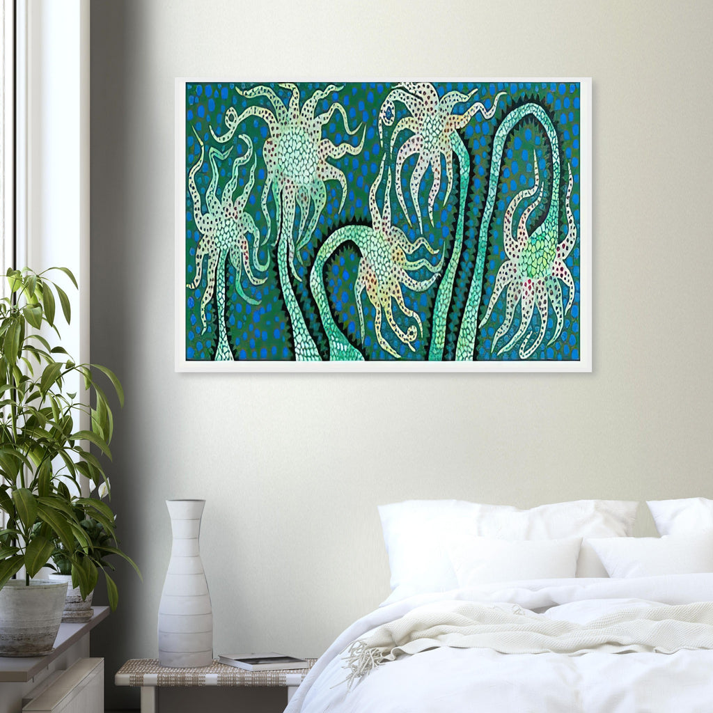 Yayoi Kusama framed print — Night Flowers (B) explores the mystery of blossoms after dark