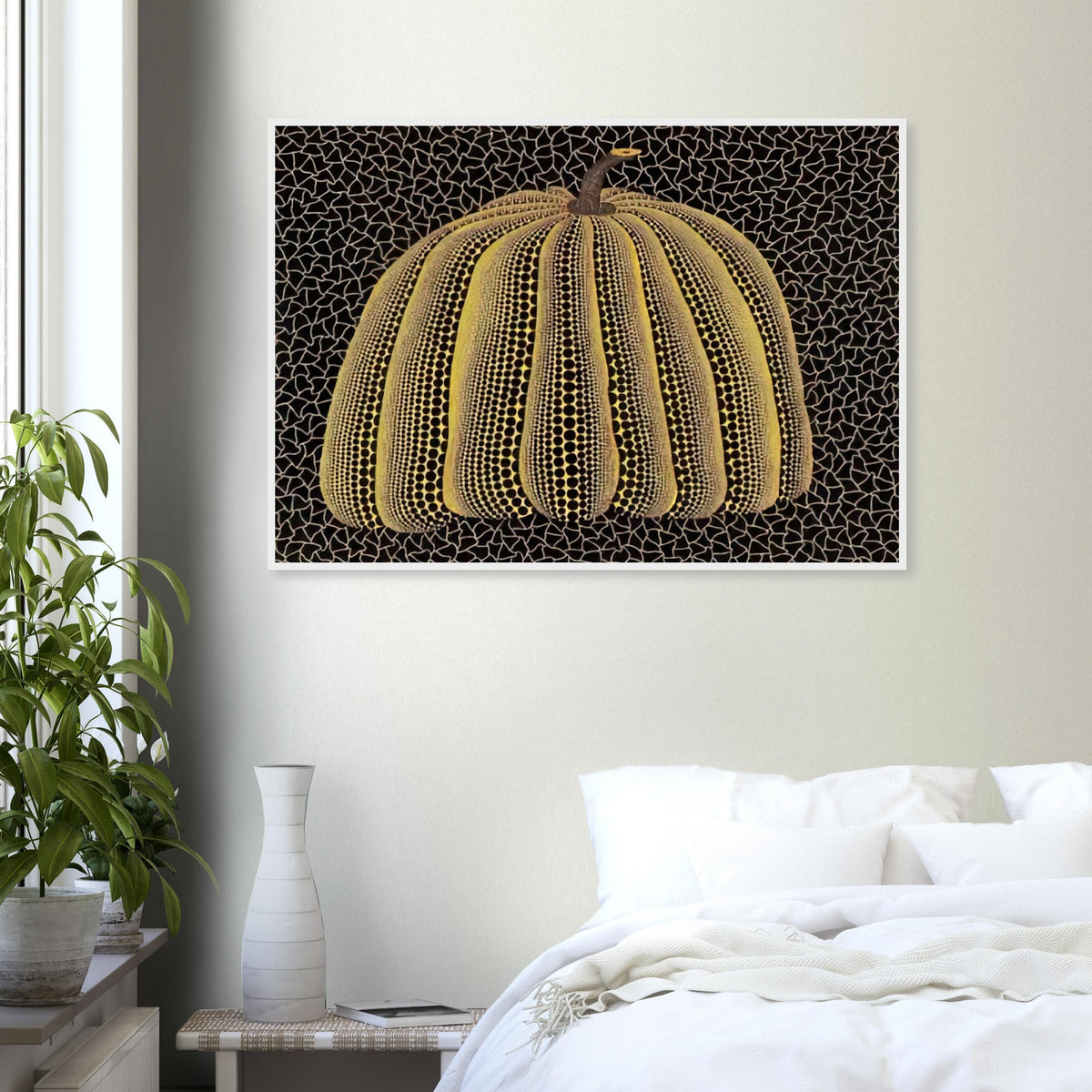 Yayoi Kusama framed print — Pumpkin (Yellow Y) [Kusama 148] presents Kusama’s familiar pumpkin through an explicitly yellow variation