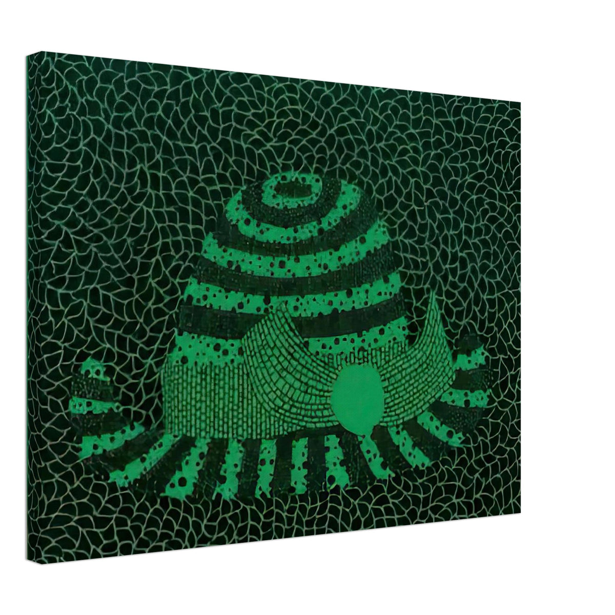 Yayoi Kusama canvas print — Hat (Green) presents a familiar accessory as an exercise in changing color and graphic character, 45x60 cm / 18x24″