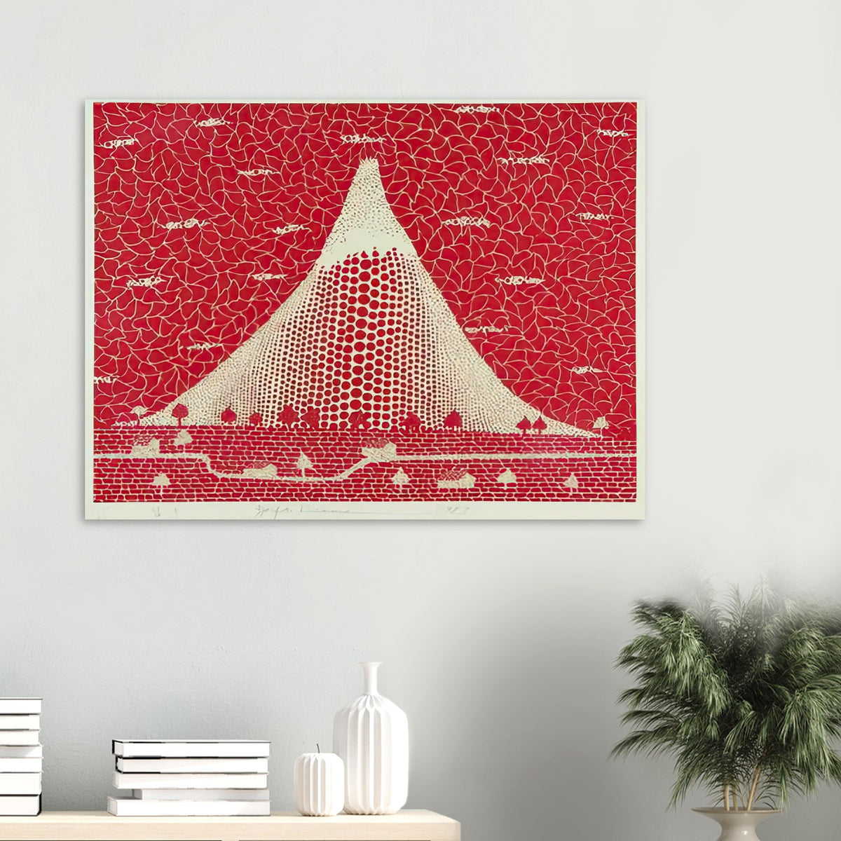 Yayoi Kusama poster — Mt. Fuji takes a single iconic mountain and turns it into a meditation on shape, place and