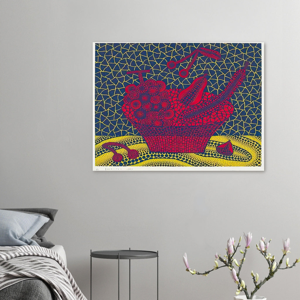 Yayoi Kusama poster — Fruit Basket (5) by Yayoi Kusama explores one of the artist’s recurring subjects: the abundance of ordinary fruit