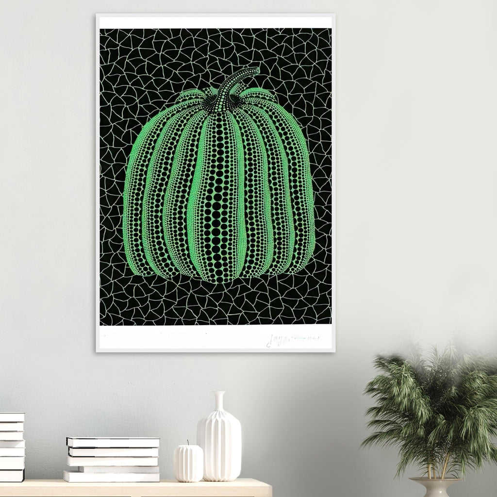 Yayoi Kusama framed print — In Pumpkin (GT) , the familiar pumpkin silhouette becomes a framework for Kusama’s pattern language