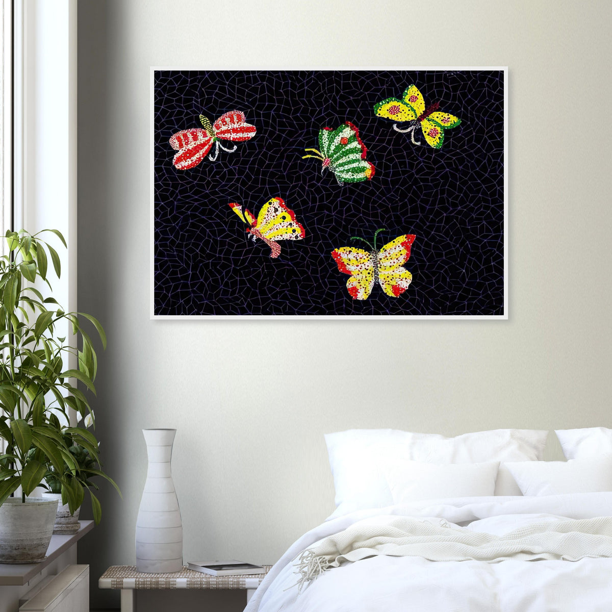 Yayoi Kusama framed print — Butterfly [Kusama 82] by Yayoi Kusama takes the lightness of a butterfly and gives it graphic intensity through pattern