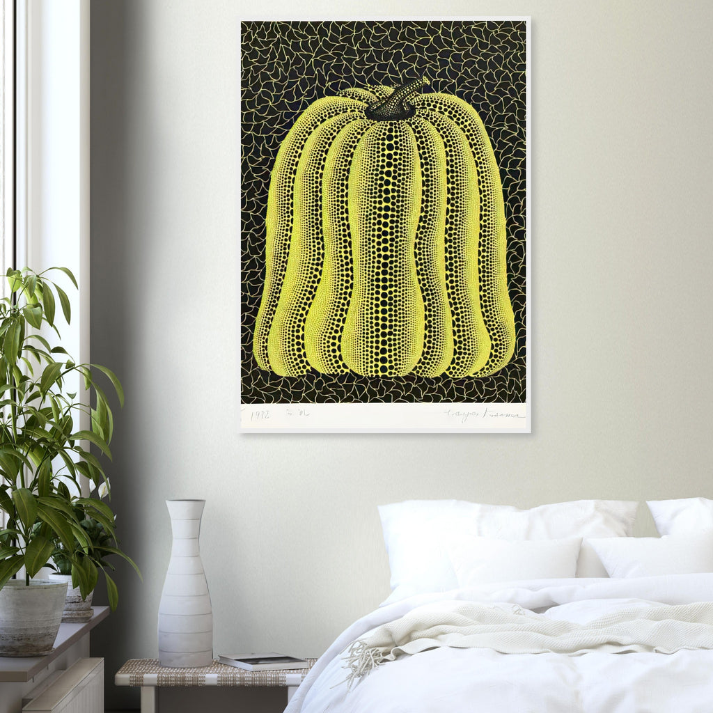 Yayoi Kusama framed print — Pumpkin (Yellow) [Kusama 16] offers another iteration of the artist’s familiar golden gourd