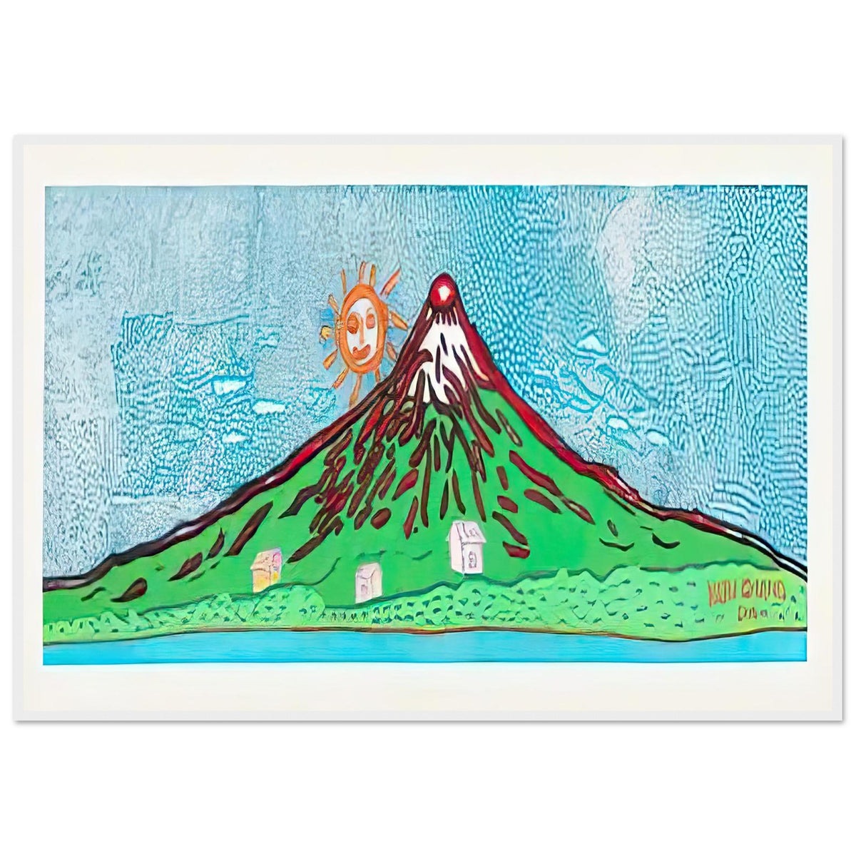 Yayoi Kusama framed print — Mt. Fuji in Seven Colours: All About Mt. Fuji That I Have Loved My Whole Life is, white frame, 70x100 cm / 28x40″