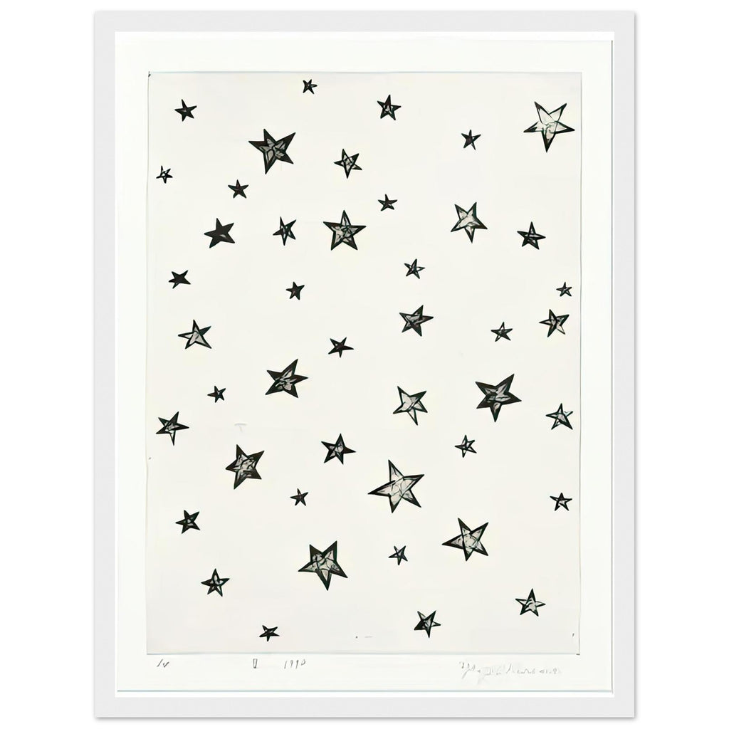 Yayoi Kusama framed print — The sky at night can be read as an immeasurable collection of points of light, white frame, 30x40 cm / 12x16″