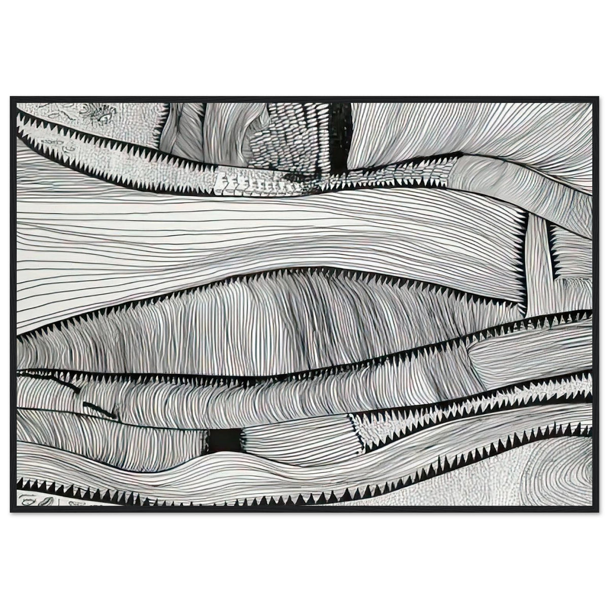 Yayoi Kusama framed print — Waves at Daybreak depicts the sea through the evocative meeting of moving water and the first light of morning, black frame, 70x100 cm / 28x40″