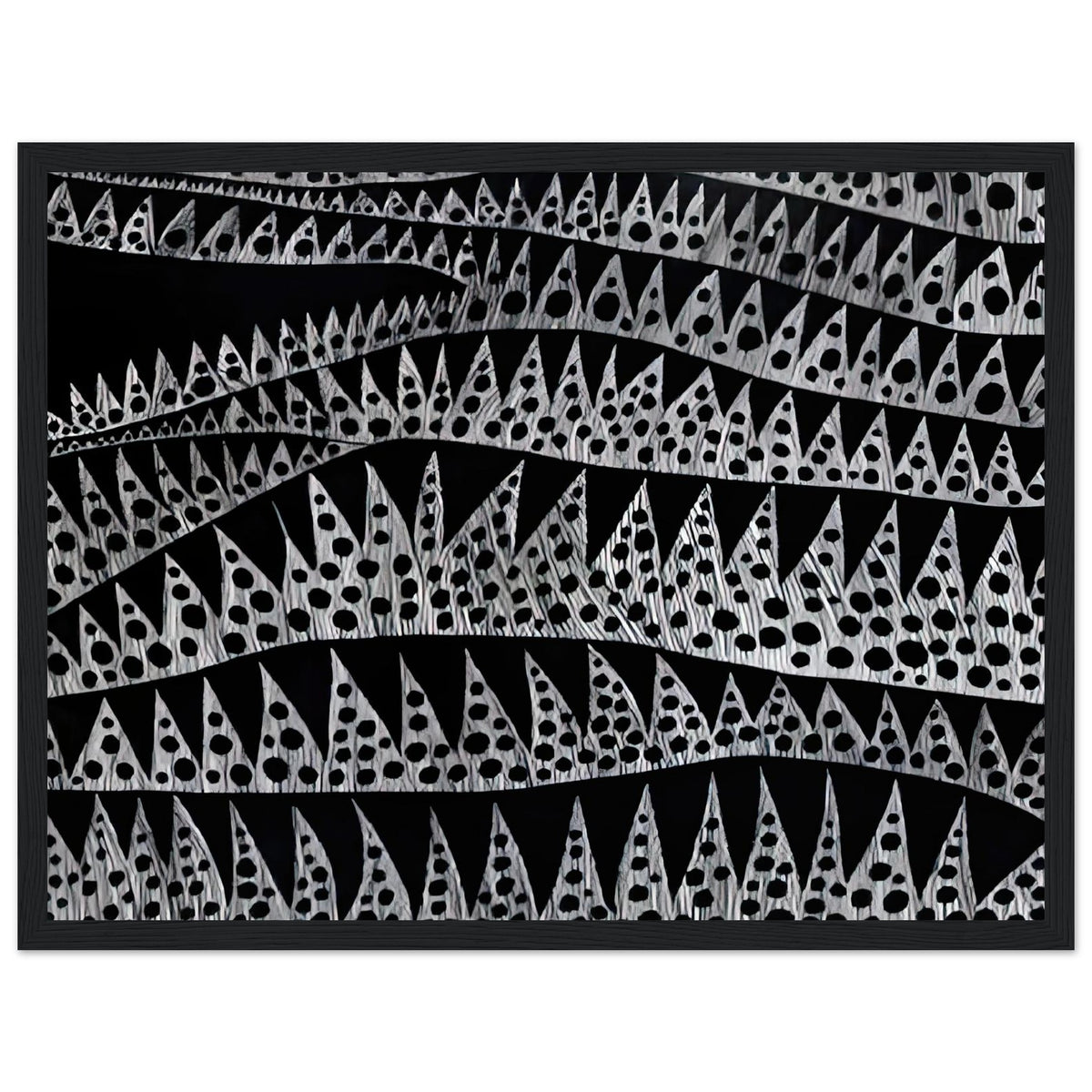 Yayoi Kusama framed print — Waves (TWXZO) approaches the motion of water as a patterned, repeating event, black frame, 30x40 cm / 12x16″