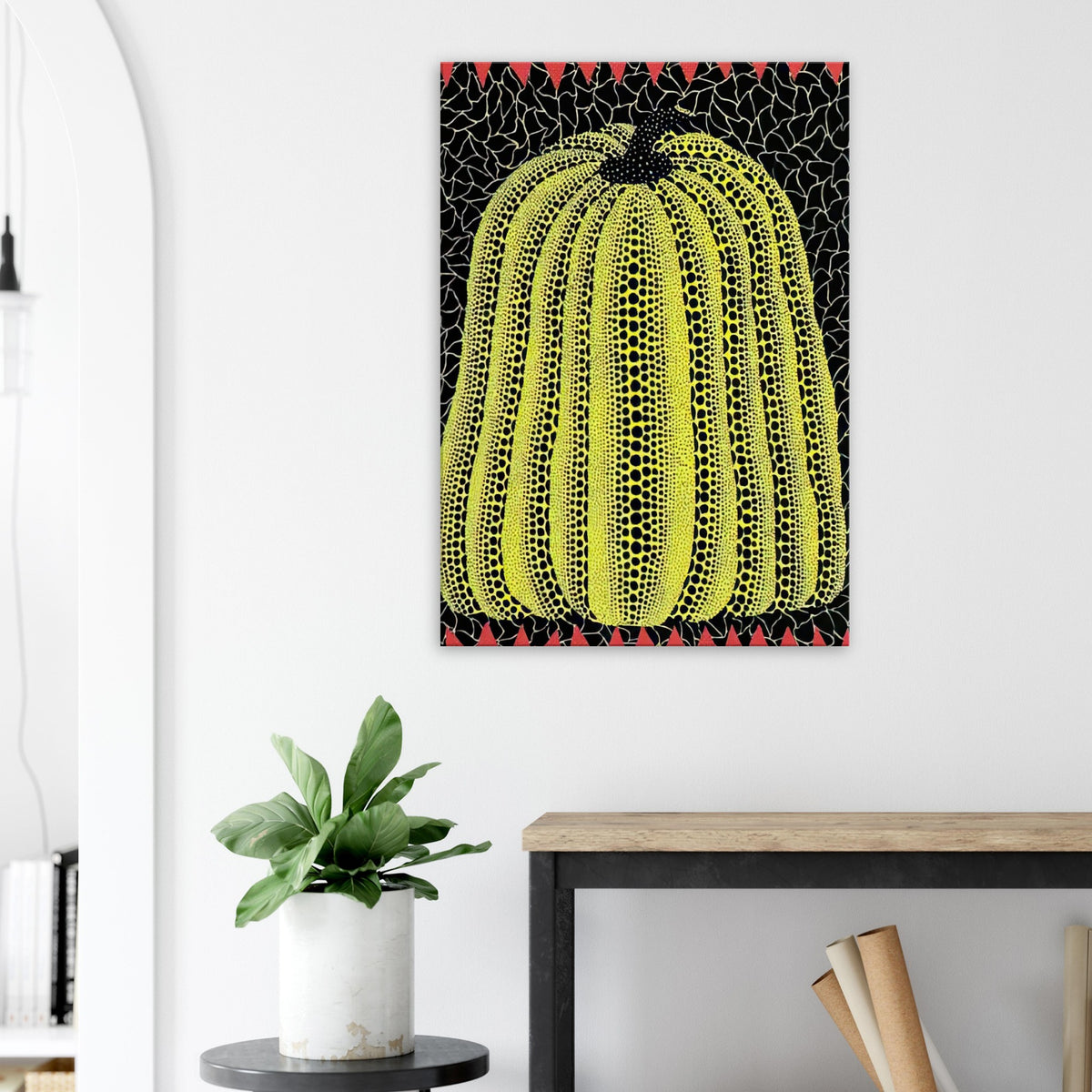 Yayoi Kusama canvas print — In this early-numbered yellow pumpkin listing, the cheerful color suggests the warmth Kusama associates with her favorite gourd