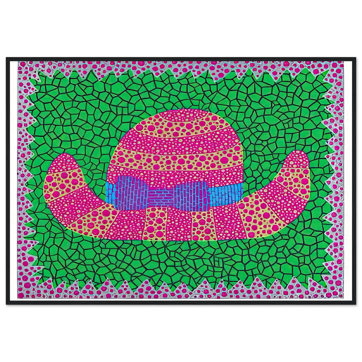 Yayoi Kusama framed print — Hat II turns an everyday hat into a subject for playful observation, black frame, 70x100 cm / 28x40″
