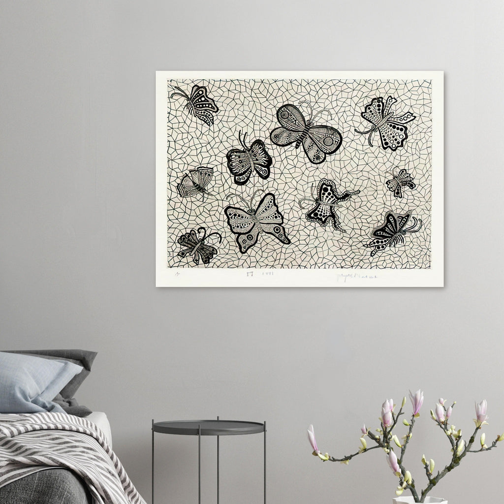 Yayoi Kusama poster — Butterflies draws on the delicate symmetry and movement of a familiar insect, a recurring subject in Kusama’s printmaking