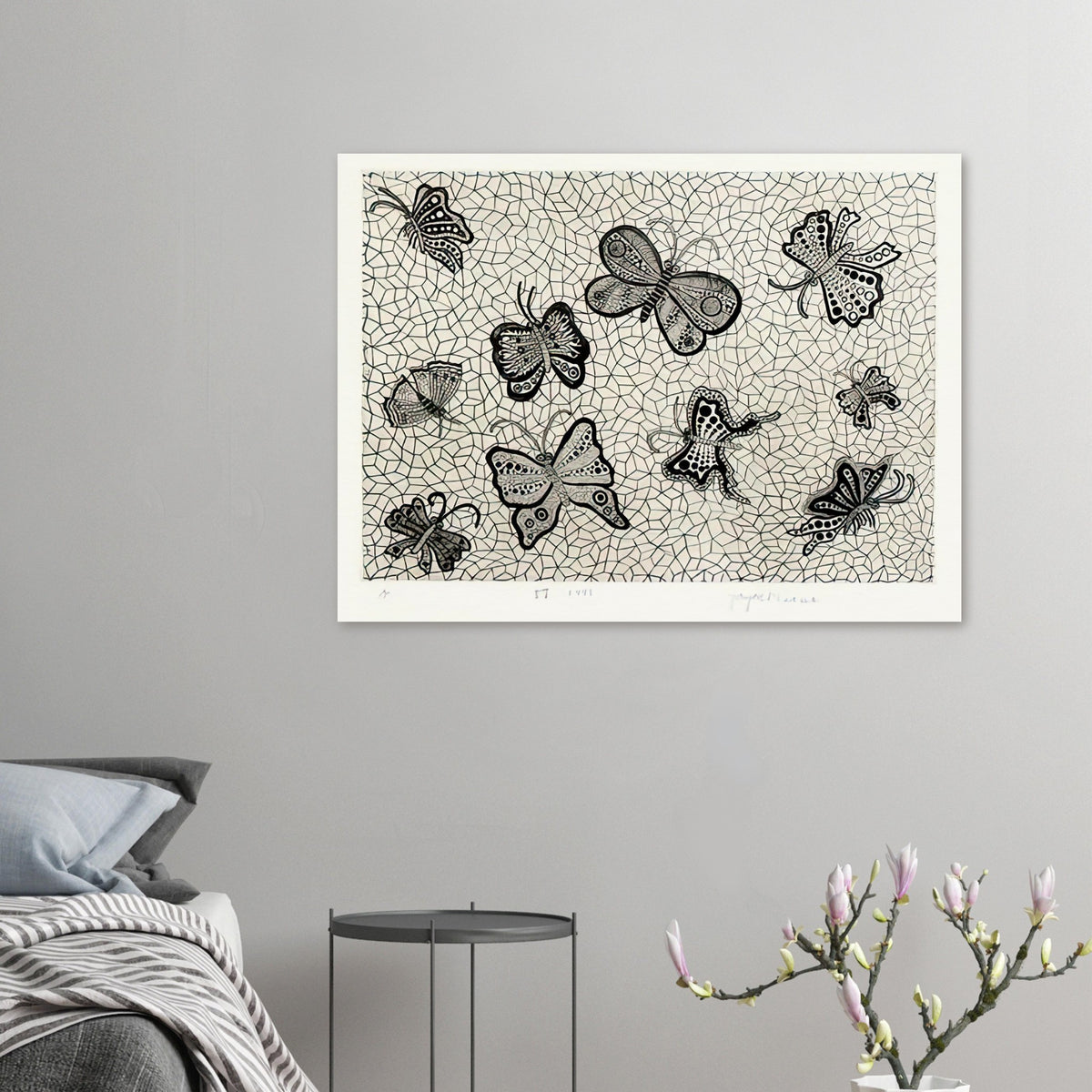 Yayoi Kusama poster — Butterflies draws on the delicate symmetry and movement of a familiar insect, a recurring subject in Kusama’s printmaking