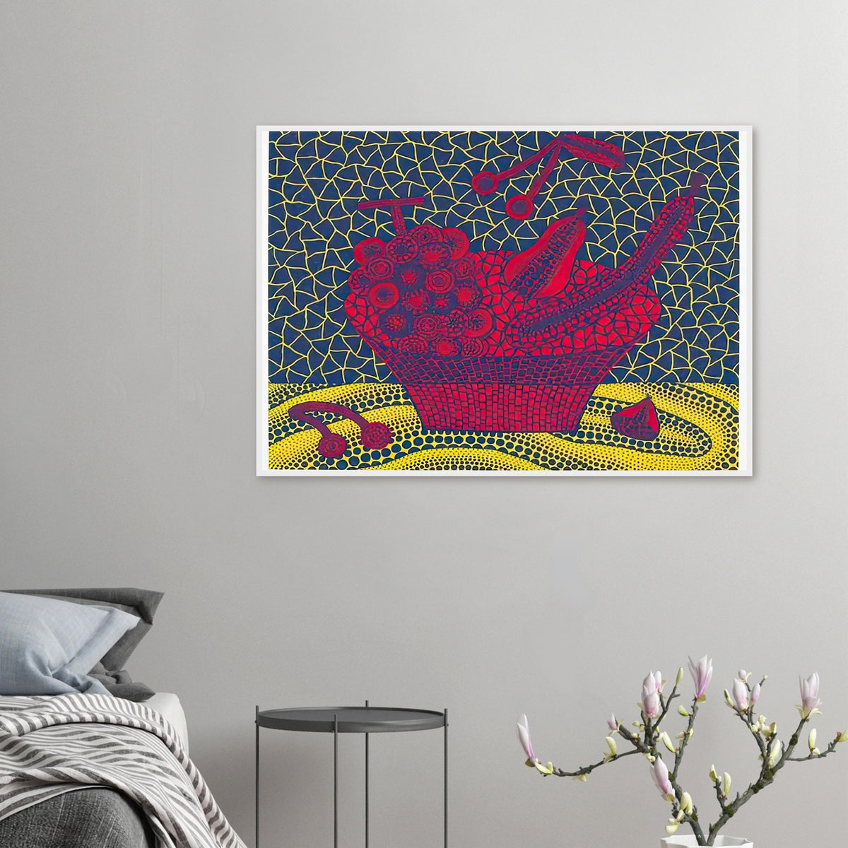 Yayoi Kusama framed print — Fruit Basket (5) by Yayoi Kusama explores one of the artist’s recurring subjects: the abundance of ordinary fruit